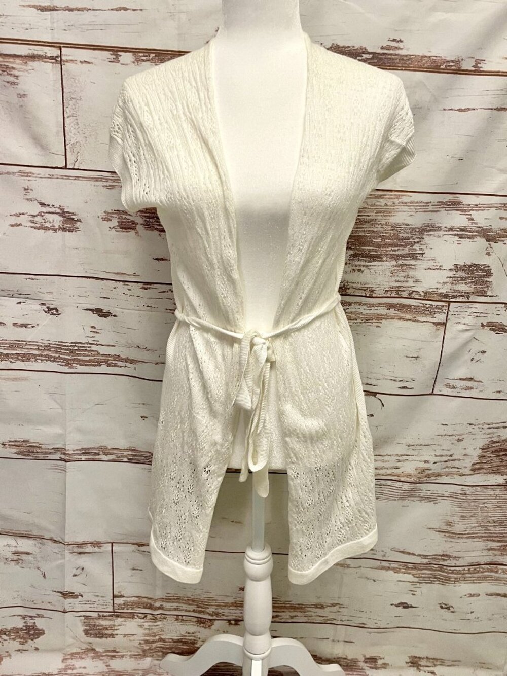 Eileen Fisher Cotton Sleeveless Tie Belt Open Front cardigan